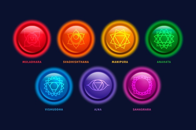 Vecteur gratuit ensemble de chakras colorés