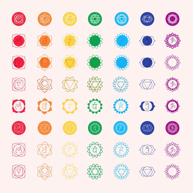 Vecteur gratuit ensemble de chakras multicolores