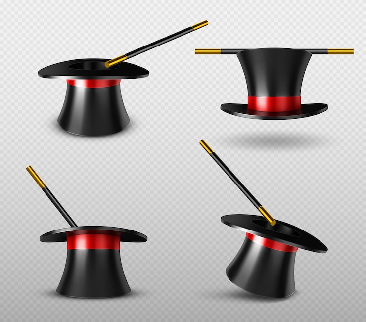 Vecteur gratuit ensemble chapeau de magicien et baguette magique