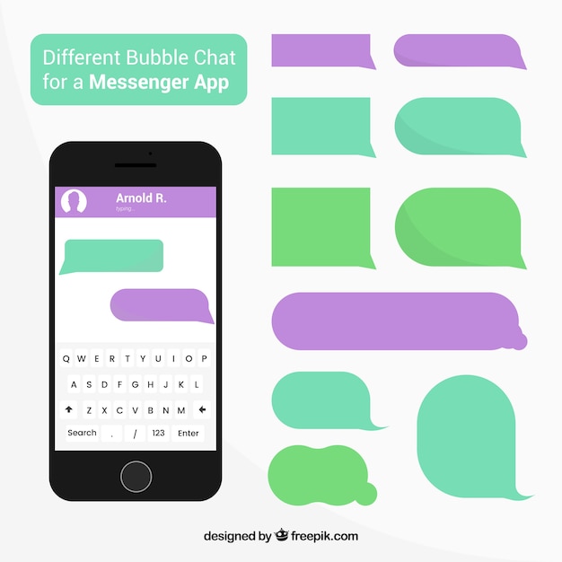 Vecteur gratuit ensemble de chat différentes bulles pour l'application de messagerie