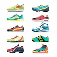 Vecteur gratuit ensemble de chaussures de sport. vêtements de sport de mode, baskets de tous les jours, vêtements pour chaussures