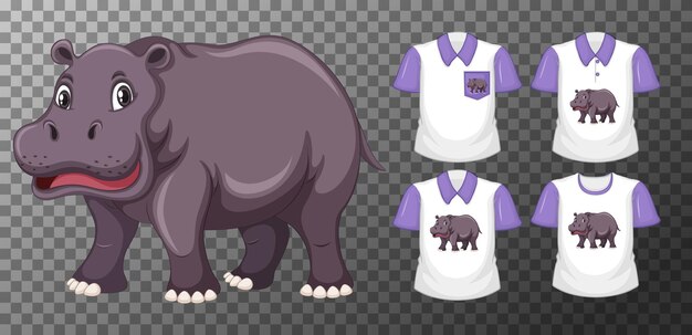 Ensemble De Chemises Différentes Avec Personnage De Dessin Animé D'hippopotame Isolé Sur Fond Transparent