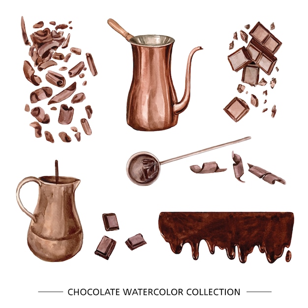 Vecteur gratuit ensemble de chocolat à l'aquarelle