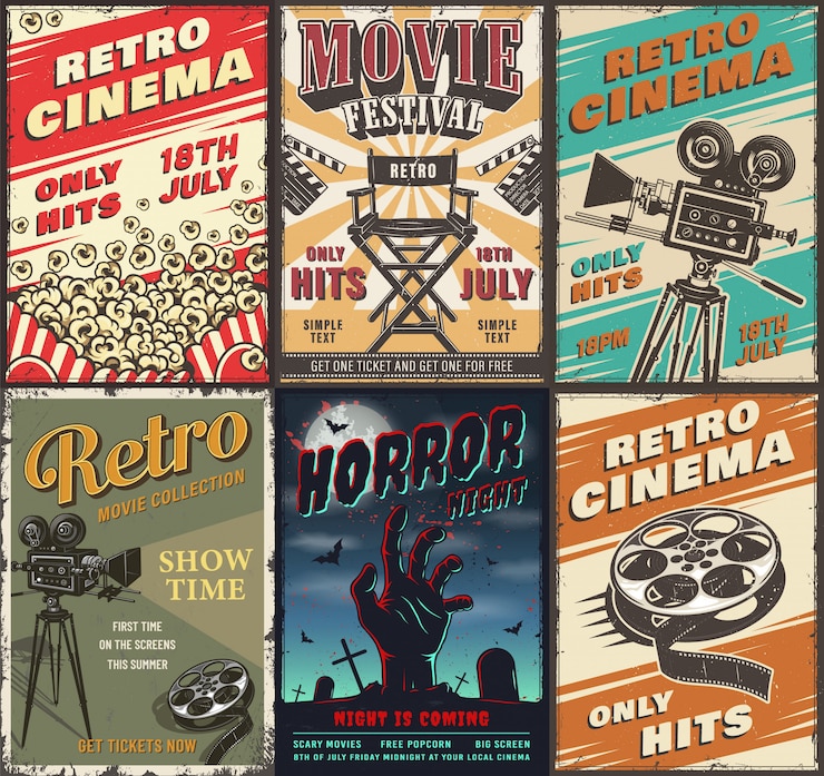 Vecteur gratuit ensemble de cinéma d'affiches