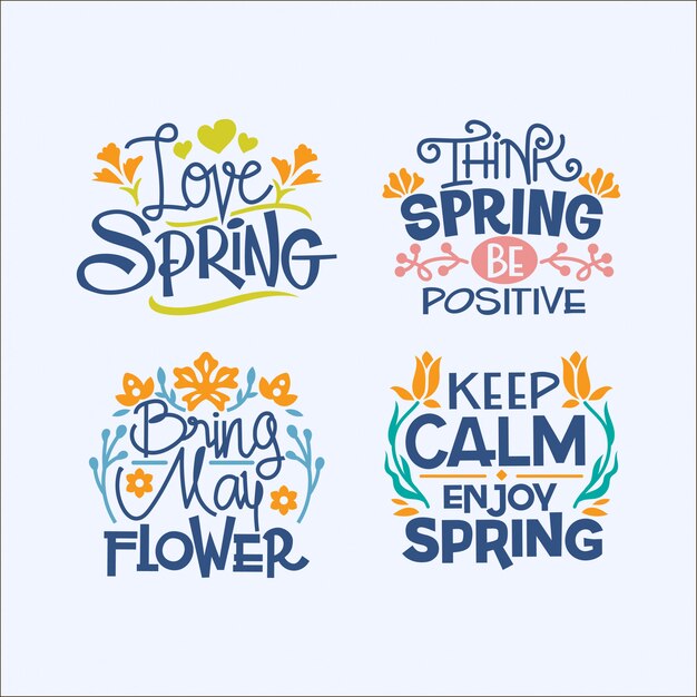 Ensemble De Citation Inspirante De L Ecriture Manuscrite Sur La Saison Du Printemps Vecteur Premium