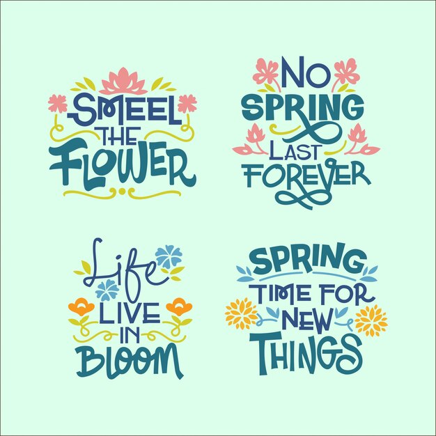 Ensemble De Citation Inspirante De L Ecriture Manuscrite Sur La Saison Du Printemps Vecteur Premium