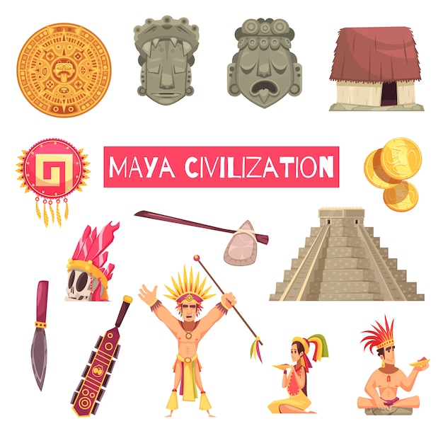 Vecteur gratuit ensemble de civilisation maya