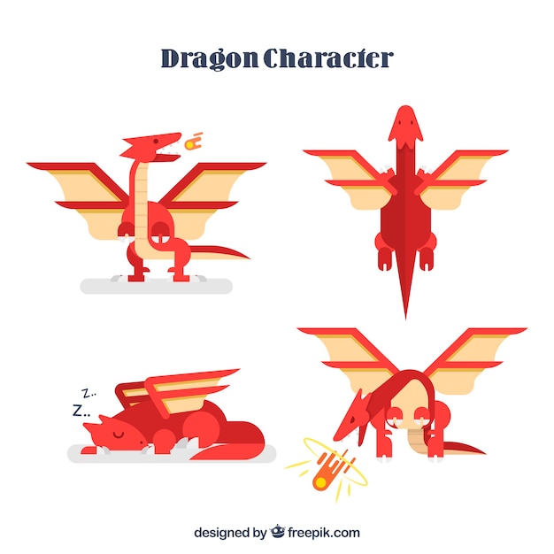 Ensemble coloré de dragons avec un design plat