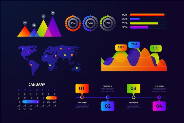 Vecteur gratuit ensemble coloré d'éléments de tableau de bord