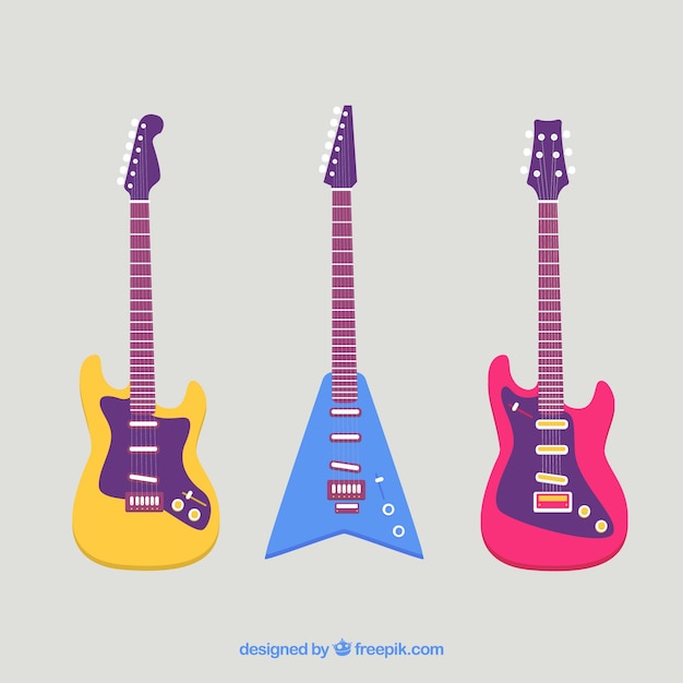 Ensemble Coloré De Guitares électriques Au Design Plat