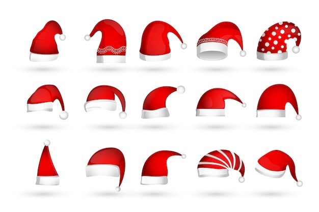 Ensemble De Conception De Casquettes Rouges Du Père Noël Pour Illustration Vectorielle De Noël Ou Du Nouvel An