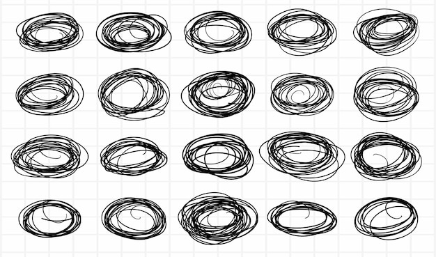 Ensemble de conception de croquis de gribouillis circulaires