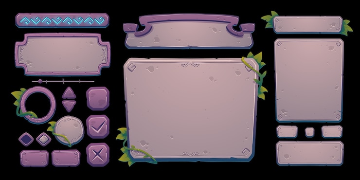 Vecteur gratuit ensemble de conception d'interface utilisateur en pierre de dessin animé