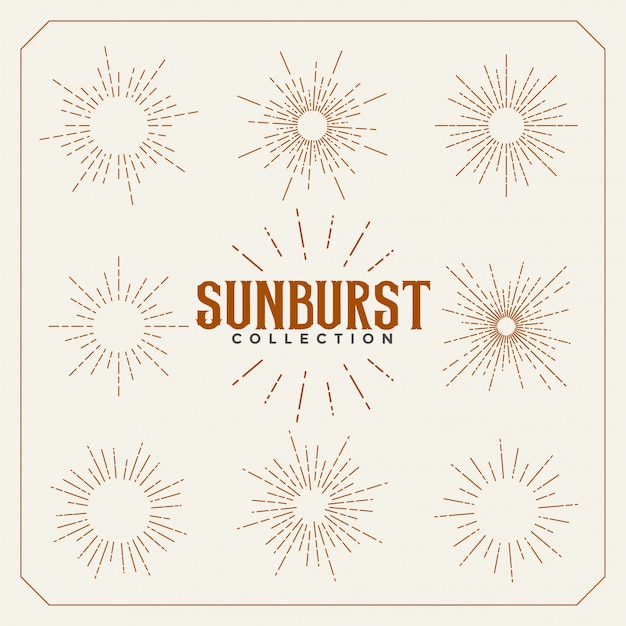 Vecteur gratuit ensemble de conception de lignes vintage sun burst