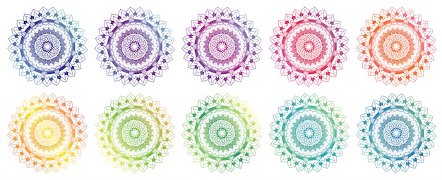 Ensemble De Conception De Mandala En Différentes Couleurs