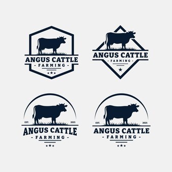 Ensemble de conception de modèle de logo de ferme bovine. vecteur d'insigne vintage noir angus.