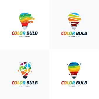 Ensemble de conceptions de logo d'ampoule colorée, logo de technologie de symbole d'icône créative, conceptions de logo d'ampoule