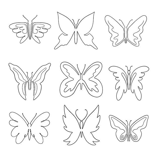 Vecteur gratuit ensemble de contour de papillon dessiné à la main