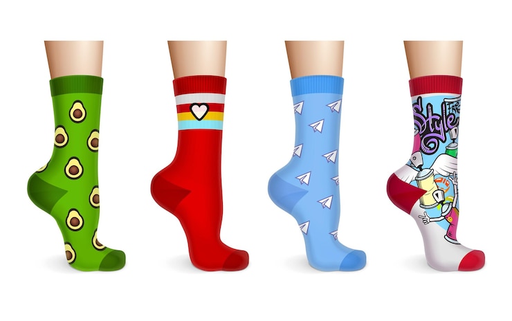 Vecteur gratuit ensemble de couleurs réalistes de maquette de chaussettes