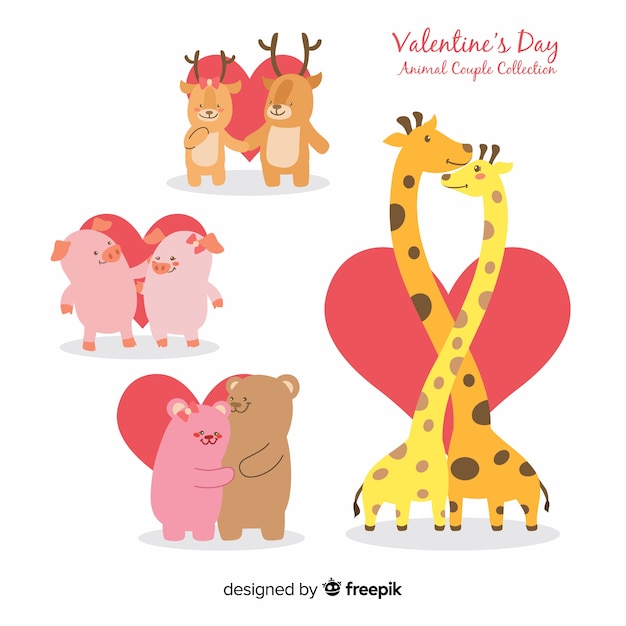 Vecteur gratuit ensemble de couple animal saint valentin