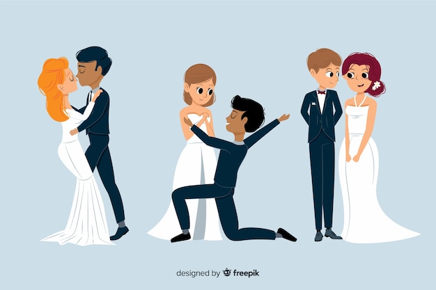 Ensemble De Couple De Mariage Dessiné Main Mignon