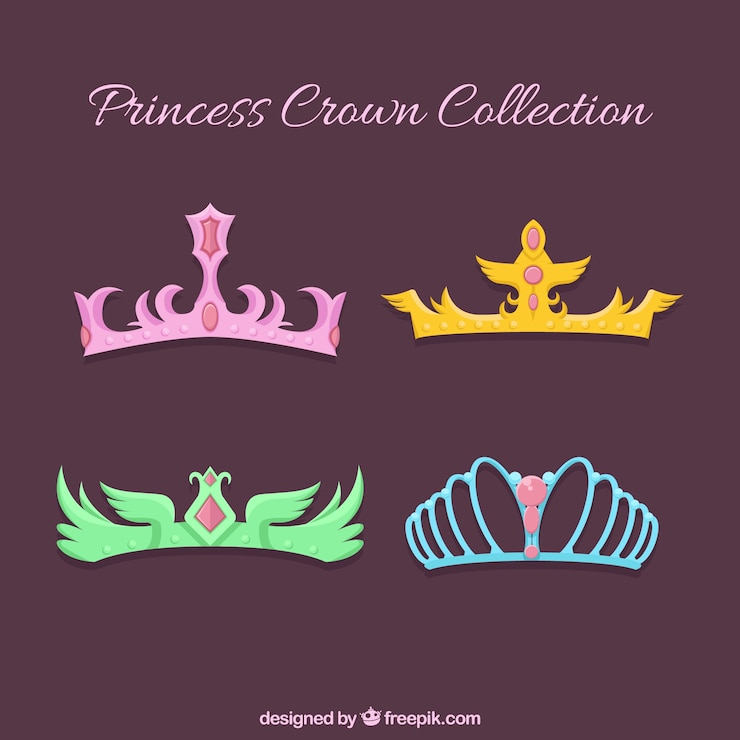 Vecteur gratuit ensemble de couronnes de princesse avec différentes couleurs et dessins