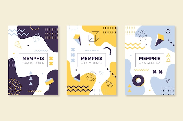 Vecteur gratuit ensemble de couverture de conception de memphis coloré