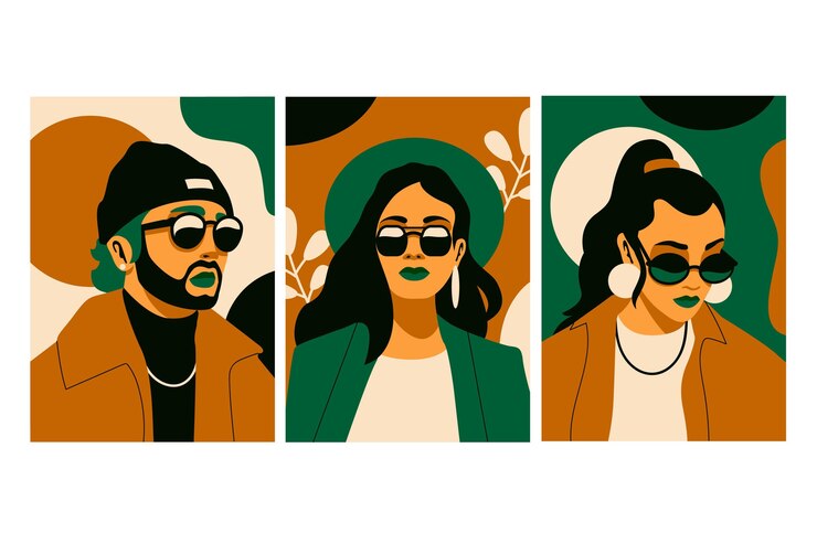 Vecteur gratuit ensemble de couvertures de portraits de mode à la mode