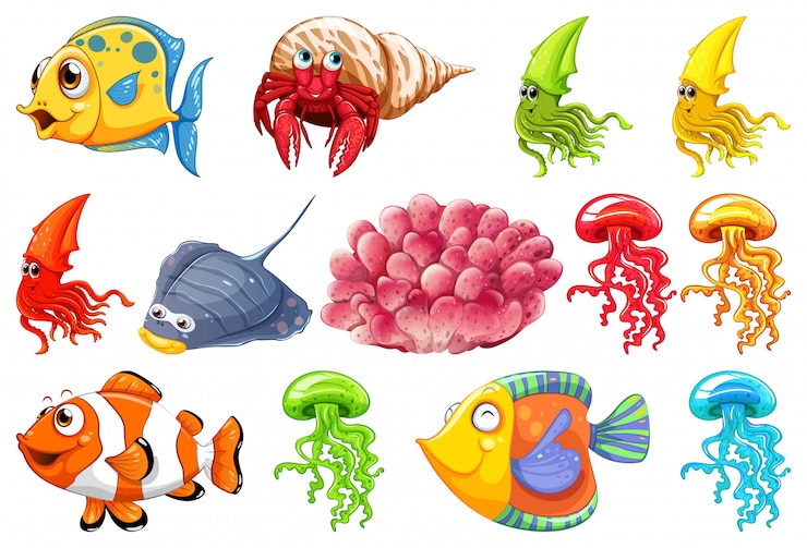 Vecteur gratuit ensemble de créature marine