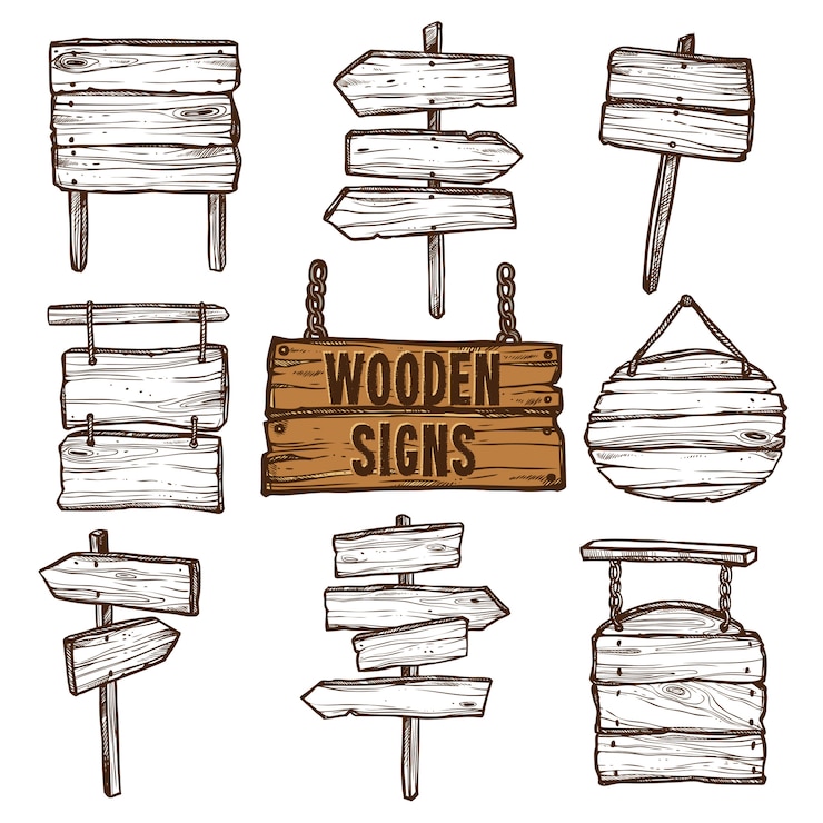Vecteur gratuit ensemble de croquis en bois