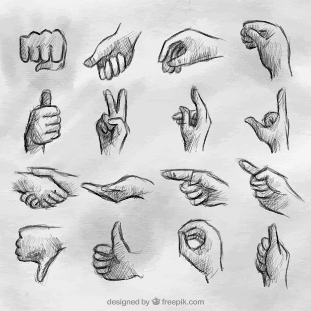 Vecteur gratuit ensemble de croquis de la langue des signes