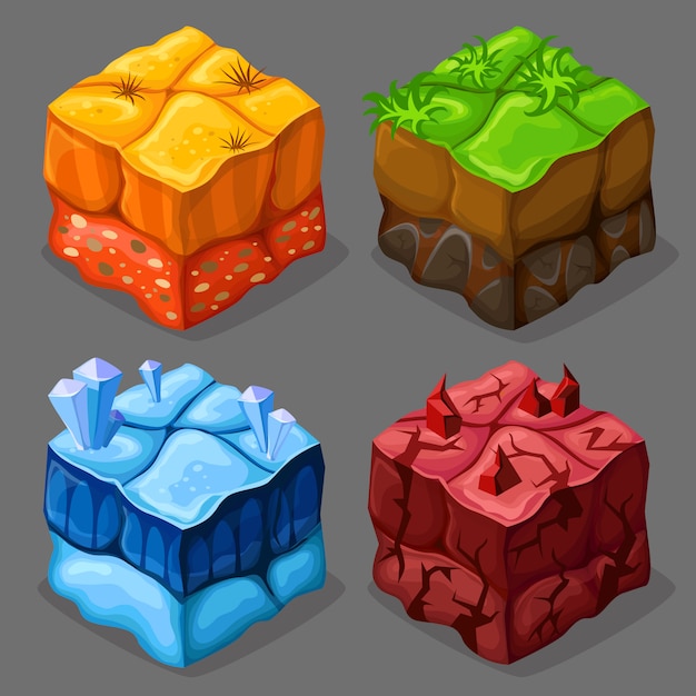 Ensemble De Cubes Isométriques De Dessin Animé