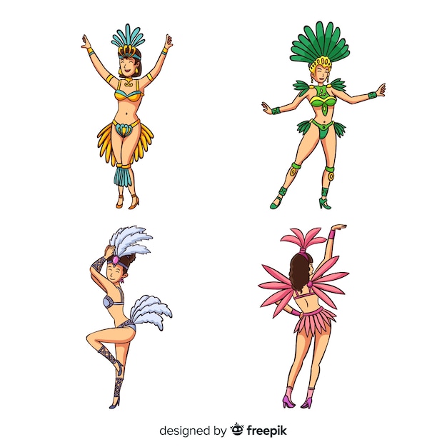 Ensemble danseur de carnaval brésilien dessiné à la main