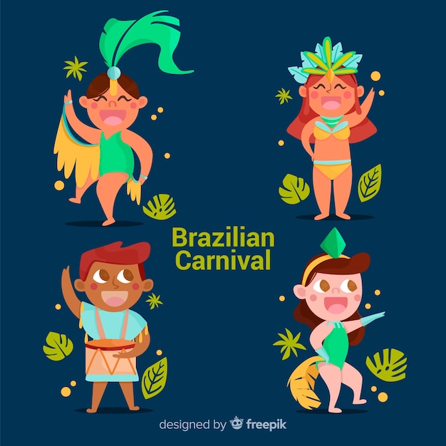 Ensemble Danseur De Carnaval Brésilien Dessiné à La Main