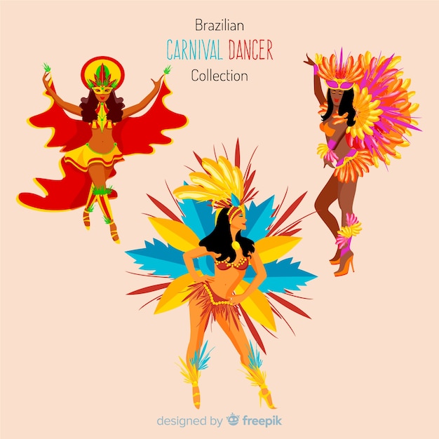 Vecteur gratuit ensemble danseur de carnaval brésilien dessiné à la main