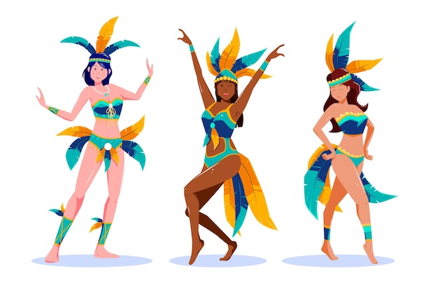 Vecteur gratuit ensemble de danseur de carnaval brésilien