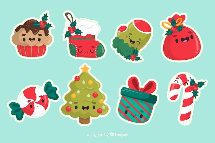 Vecteur gratuit ensemble de décoration d'arbre de noël minimaliste