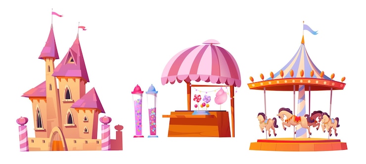 Vecteur gratuit ensemble de dessin animé d'éléments de conception de parc d'attractions