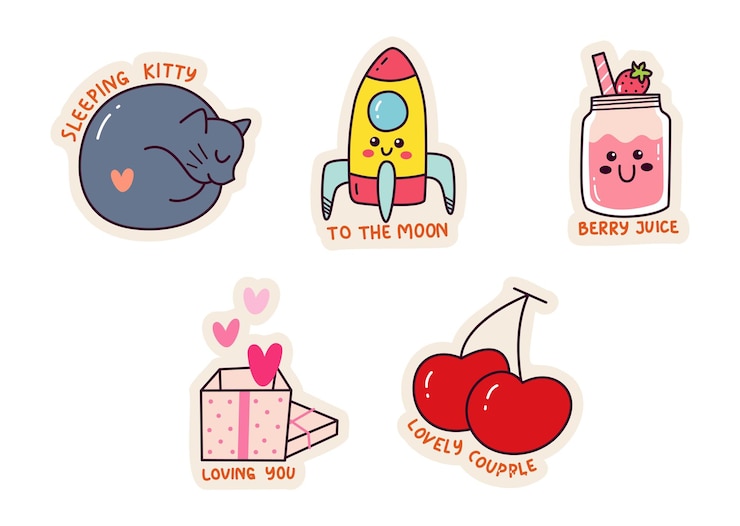 Vecteur gratuit ensemble de dessin animé kawaii sticker
