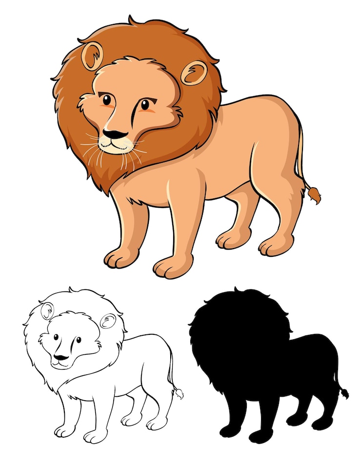 Vecteur gratuit ensemble de dessin animé de lion