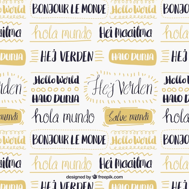 Vecteur gratuit ensemble dessiné à la main du motif de mot bonjour dans différentes langues