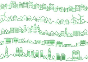 Vecteur gratuit ensemble de dessins au trait de paysage urbain simple sans soudure isolés sur fond blanc. illustration vectorielle.