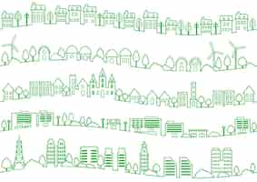 Vecteur gratuit ensemble de dessins au trait de paysage urbain simple sans soudure isolés sur fond blanc. illustration vectorielle.