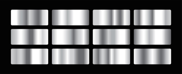 Vecteur gratuit ensemble de dessins de bannières à texture mélangée à gradient d'argent métallique