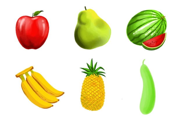 Vecteur gratuit un ensemble de dessins de fruits colorés