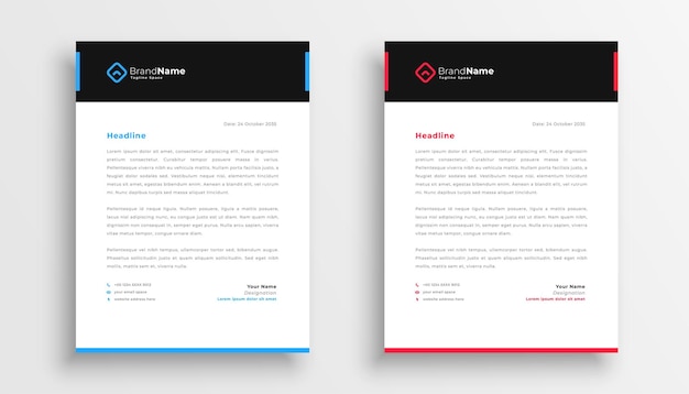 Vecteur gratuit un ensemble de deux en-têtes officiels un document professionnel