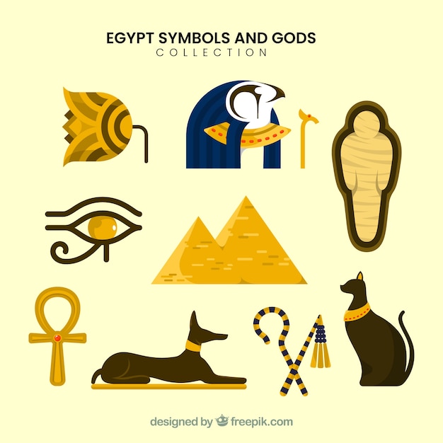 Vecteur gratuit ensemble de dieux et symboles égypte