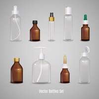 Vecteur gratuit ensemble de différentes bouteilles vides transparents