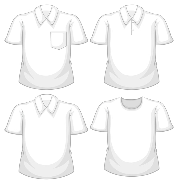 Vecteur gratuit ensemble de différentes chemises blanches isolé sur fond blanc