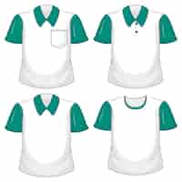 Vecteur gratuit ensemble de différentes chemises blanches à manches courtes vertes isolé sur fond blanc